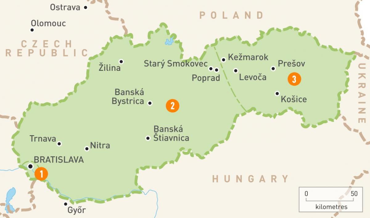 kart Slovakiya regionların