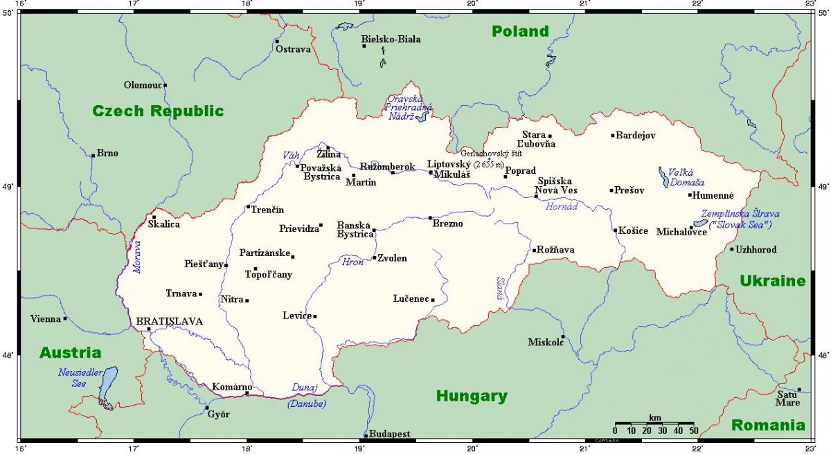 kart Slovakiya ilə şəhərləri